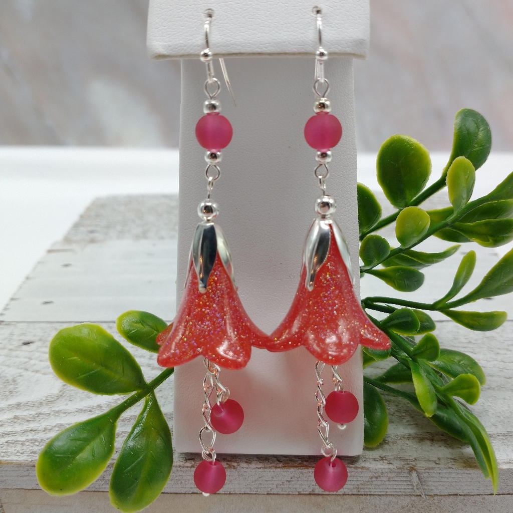 Handmade Lucite Bellflower Dangle Earrings